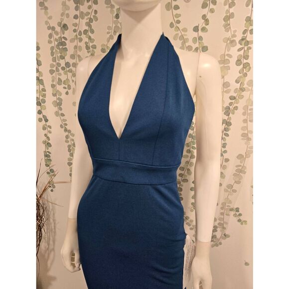 Dress the Population Camden Halter Maxi Gown Peacock Blue Size XXS NWOT - Picture 6 of 13